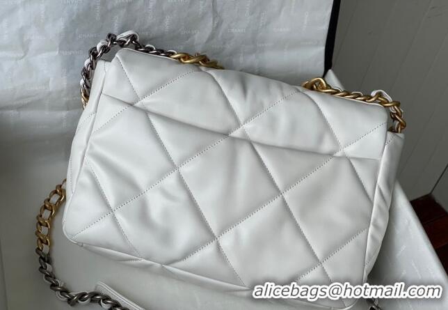 Top Grade Chanel 19 Shiny Lambskin Large Flap Bag AS1161 White 2024