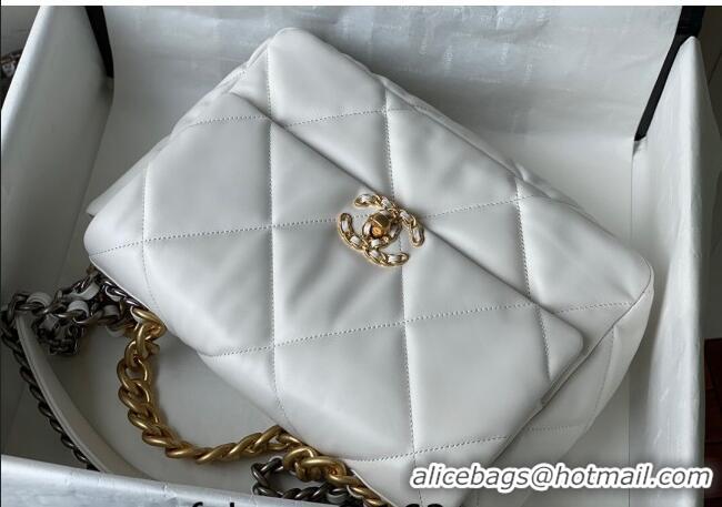 Top Grade Chanel 19 Shiny Lambskin Large Flap Bag AS1161 White 2024