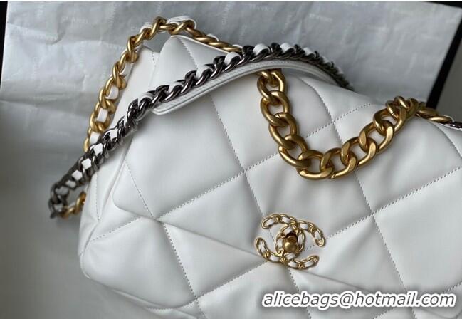 Top Grade Chanel 19 Shiny Lambskin Large Flap Bag AS1161 White 2024