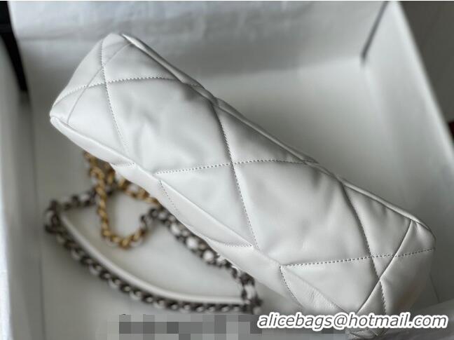 Top Grade Chanel 19 Shiny Lambskin Large Flap Bag AS1161 White 2024