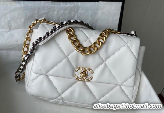 Top Grade Chanel 19 Shiny Lambskin Large Flap Bag AS1161 White 2024