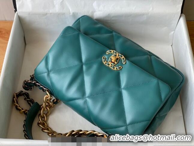 Most Popular Chanel 19 Shiny Lambskin Large Flap Bag AS1161 Green/Gold 2024