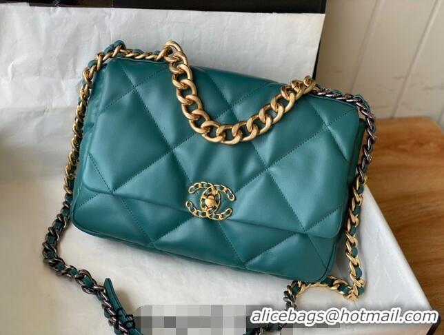 Most Popular Chanel 19 Shiny Lambskin Large Flap Bag AS1161 Green/Gold 2024