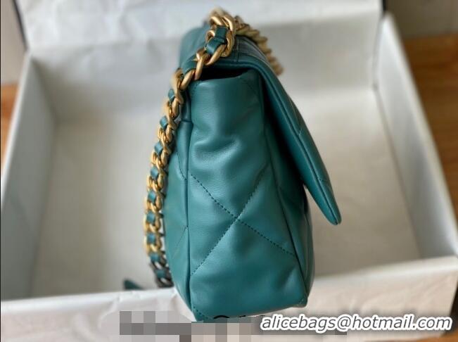 Most Popular Chanel 19 Shiny Lambskin Large Flap Bag AS1161 Green/Gold 2024