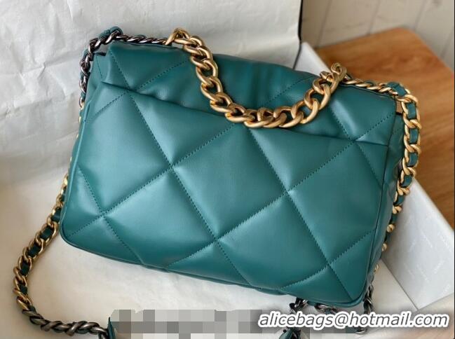 Most Popular Chanel 19 Shiny Lambskin Large Flap Bag AS1161 Green/Gold 2024