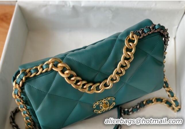 Most Popular Chanel 19 Shiny Lambskin Large Flap Bag AS1161 Green/Gold 2024