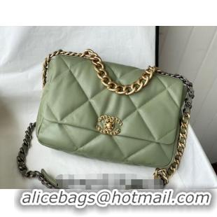 New Fashion Chanel 19 Shiny Lambskin Large Flap Bag AS1161 Light Green 2024