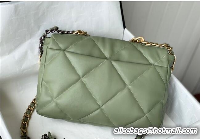 New Fashion Chanel 19 Shiny Lambskin Large Flap Bag AS1161 Light Green 2024