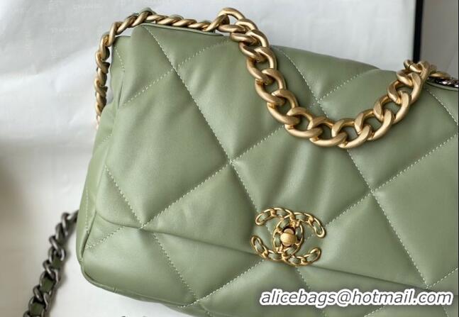 New Fashion Chanel 19 Shiny Lambskin Large Flap Bag AS1161 Light Green 2024