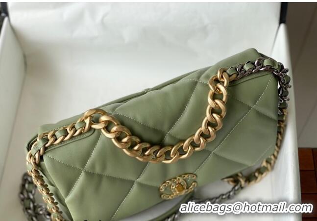 New Fashion Chanel 19 Shiny Lambskin Large Flap Bag AS1161 Light Green 2024