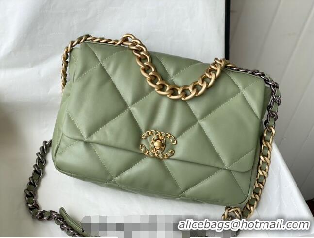 New Fashion Chanel 19 Shiny Lambskin Large Flap Bag AS1161 Light Green 2024