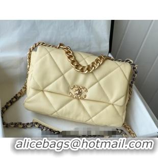 Top Grade Chanel 19 Shiny Lambskin Large Flap Bag AS1161 Light Yellow 2024