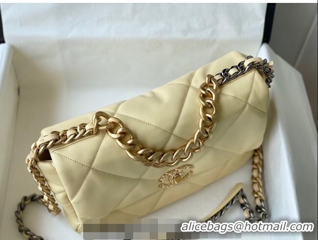 Top Grade Chanel 19 Shiny Lambskin Large Flap Bag AS1161 Light Yellow 2024