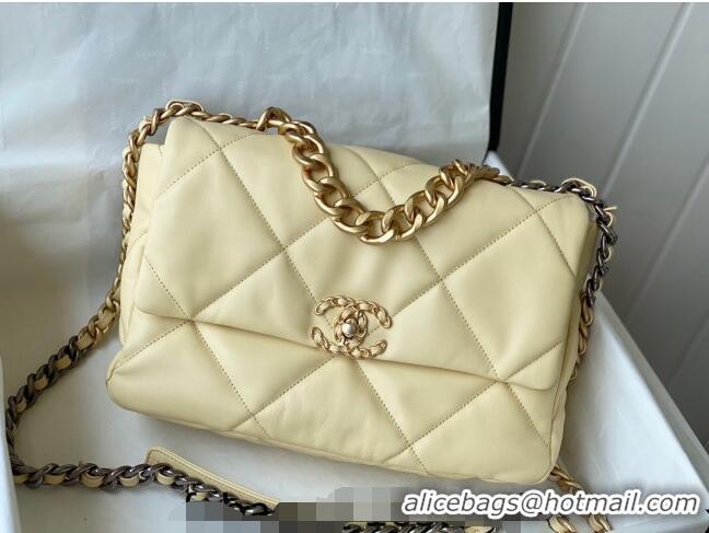 Top Grade Chanel 19 Shiny Lambskin Large Flap Bag AS1161 Light Yellow 2024