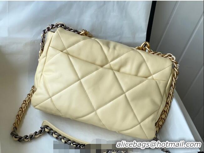 Top Grade Chanel 19 Shiny Lambskin Large Flap Bag AS1161 Light Yellow 2024