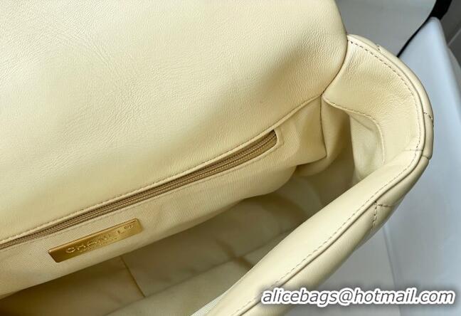 Top Grade Chanel 19 Shiny Lambskin Large Flap Bag AS1161 Light Yellow 2024