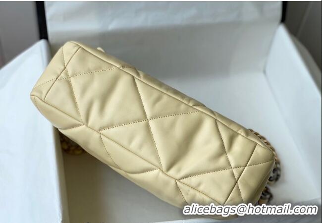 Top Grade Chanel 19 Shiny Lambskin Large Flap Bag AS1161 Light Yellow 2024