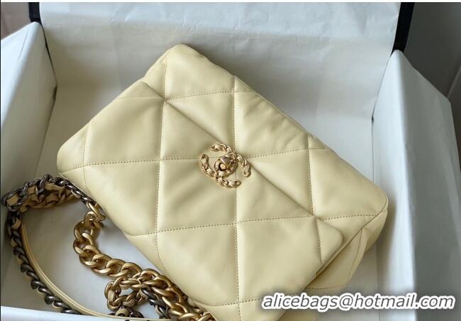 Top Grade Chanel 19 Shiny Lambskin Large Flap Bag AS1161 Light Yellow 2024