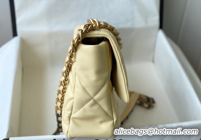 Top Grade Chanel 19 Shiny Lambskin Large Flap Bag AS1161 Light Yellow 2024