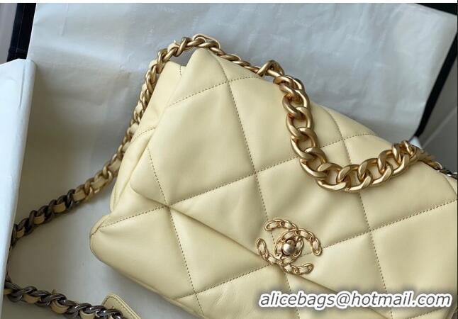 Top Grade Chanel 19 Shiny Lambskin Large Flap Bag AS1161 Light Yellow 2024