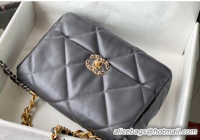 Good Taste Chanel 19 Shiny Lambskin Large Flap Bag AS1161 Dark Grey 2024