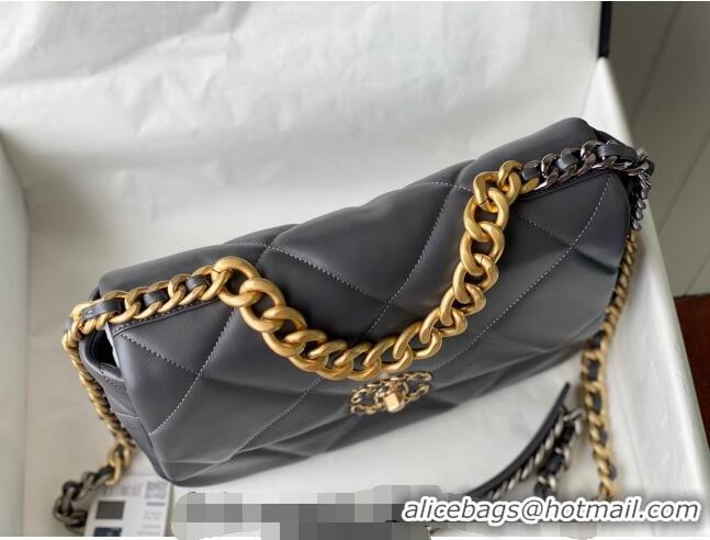 Good Taste Chanel 19 Shiny Lambskin Large Flap Bag AS1161 Dark Grey 2024