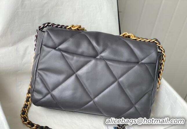 Good Taste Chanel 19 Shiny Lambskin Large Flap Bag AS1161 Dark Grey 2024