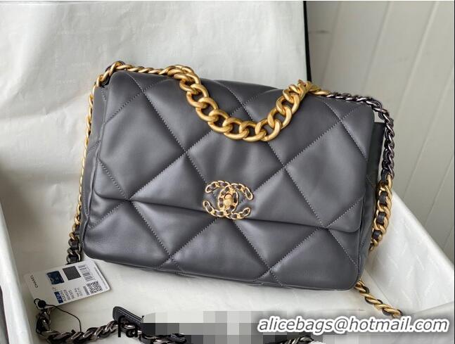 Good Taste Chanel 19 Shiny Lambskin Large Flap Bag AS1161 Dark Grey 2024