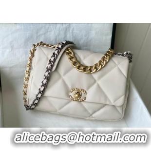 Trendy Design Chanel 19 Shiny Lambskin Large Flap Bag AS1161 White 2024