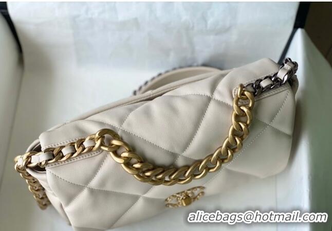 Trendy Design Chanel 19 Shiny Lambskin Large Flap Bag AS1161 White 2024