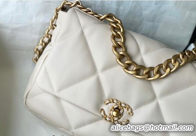 Trendy Design Chanel 19 Shiny Lambskin Large Flap Bag AS1161 White 2024