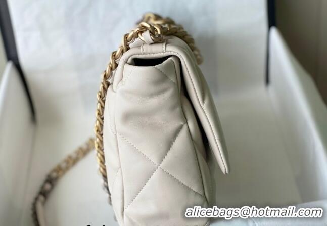 Trendy Design Chanel 19 Shiny Lambskin Large Flap Bag AS1161 White 2024