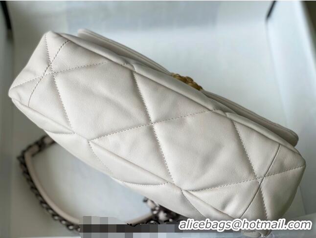 Trendy Design Chanel 19 Shiny Lambskin Large Flap Bag AS1161 White 2024