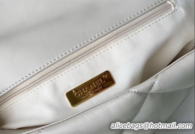 Trendy Design Chanel 19 Shiny Lambskin Large Flap Bag AS1161 White 2024