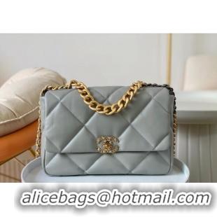 Famous Brand Chanel 19 Shiny Lambskin Large Flap Bag AS1161 Light Grey 2024