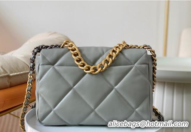 Famous Brand Chanel 19 Shiny Lambskin Large Flap Bag AS1161 Light Grey 2024