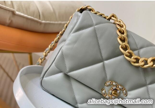 Famous Brand Chanel 19 Shiny Lambskin Large Flap Bag AS1161 Light Grey 2024