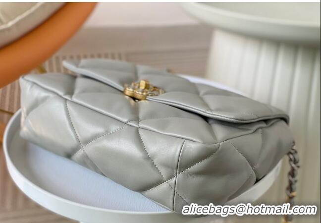 Famous Brand Chanel 19 Shiny Lambskin Large Flap Bag AS1161 Light Grey 2024