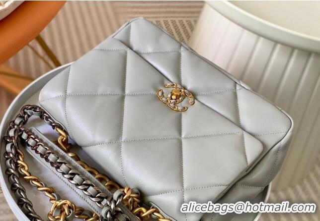 Famous Brand Chanel 19 Shiny Lambskin Large Flap Bag AS1161 Light Grey 2024