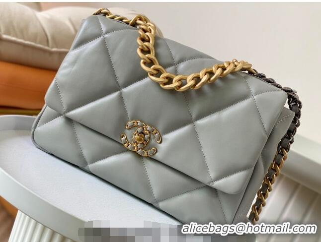 Famous Brand Chanel 19 Shiny Lambskin Large Flap Bag AS1161 Light Grey 2024