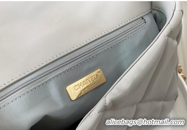 Famous Brand Chanel 19 Shiny Lambskin Large Flap Bag AS1161 Light Grey 2024