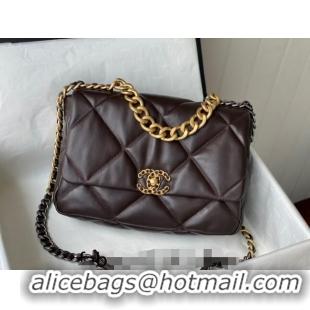 Grade Quality Chanel 19 Shiny Lambskin Large Flap Bag AS1161 Brown 2024