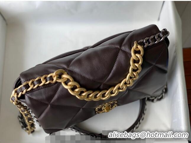 Grade Quality Chanel 19 Shiny Lambskin Large Flap Bag AS1161 Brown 2024