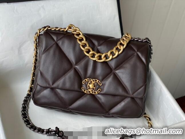 Grade Quality Chanel 19 Shiny Lambskin Large Flap Bag AS1161 Brown 2024