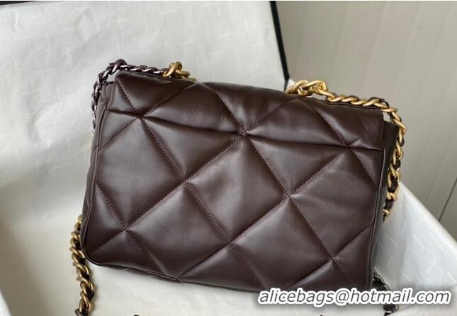 Grade Quality Chanel 19 Shiny Lambskin Large Flap Bag AS1161 Brown 2024