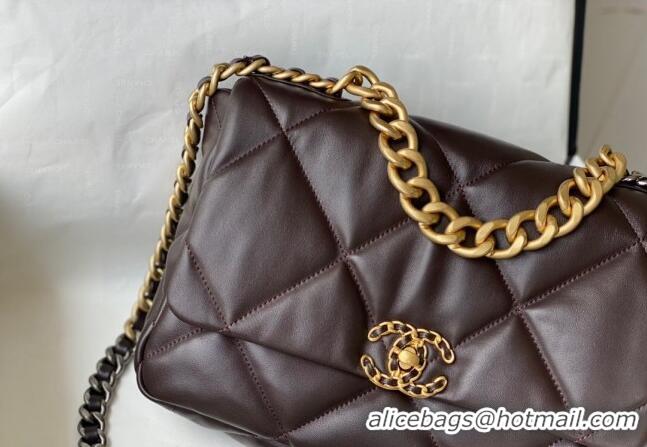 Grade Quality Chanel 19 Shiny Lambskin Large Flap Bag AS1161 Brown 2024