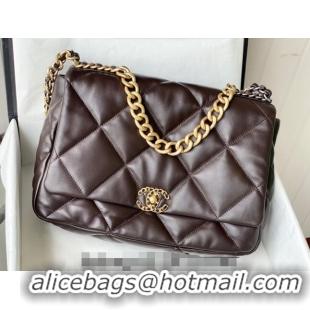 Top Grade Chanel 19 Shiny Lambskin Maxi Flap Bag AS1162 Brown 2024