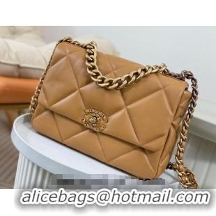 Famous Brand Chanel 19 Shiny Lambskin Large Flap Bag AS1161 Caramel Brown 2024