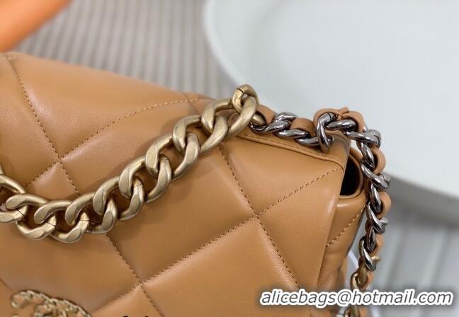 Famous Brand Chanel 19 Shiny Lambskin Large Flap Bag AS1161 Caramel Brown 2024