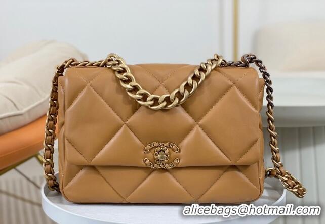 Famous Brand Chanel 19 Shiny Lambskin Large Flap Bag AS1161 Caramel Brown 2024